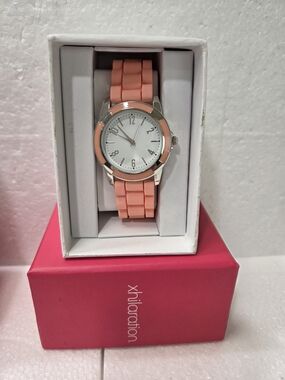Xhilaration Peach Silicone Strap Silver-Tone Watch